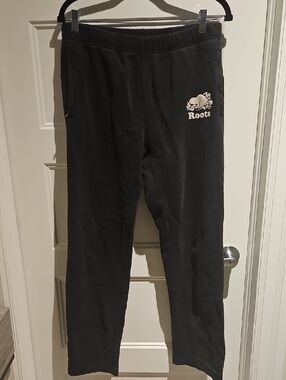 Roots Black Kids Joggers with White Logo